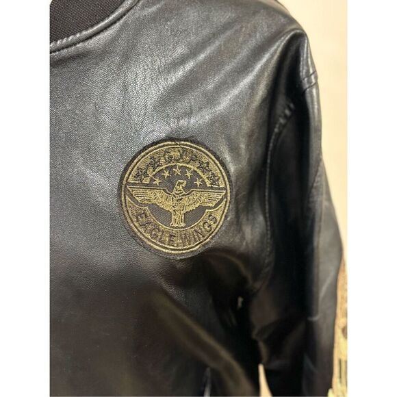 **SALE** Men's GXP Eagle Wings Full Zip Faux Leather Bomber Jacket Black Medium - Picture 3 of 8
